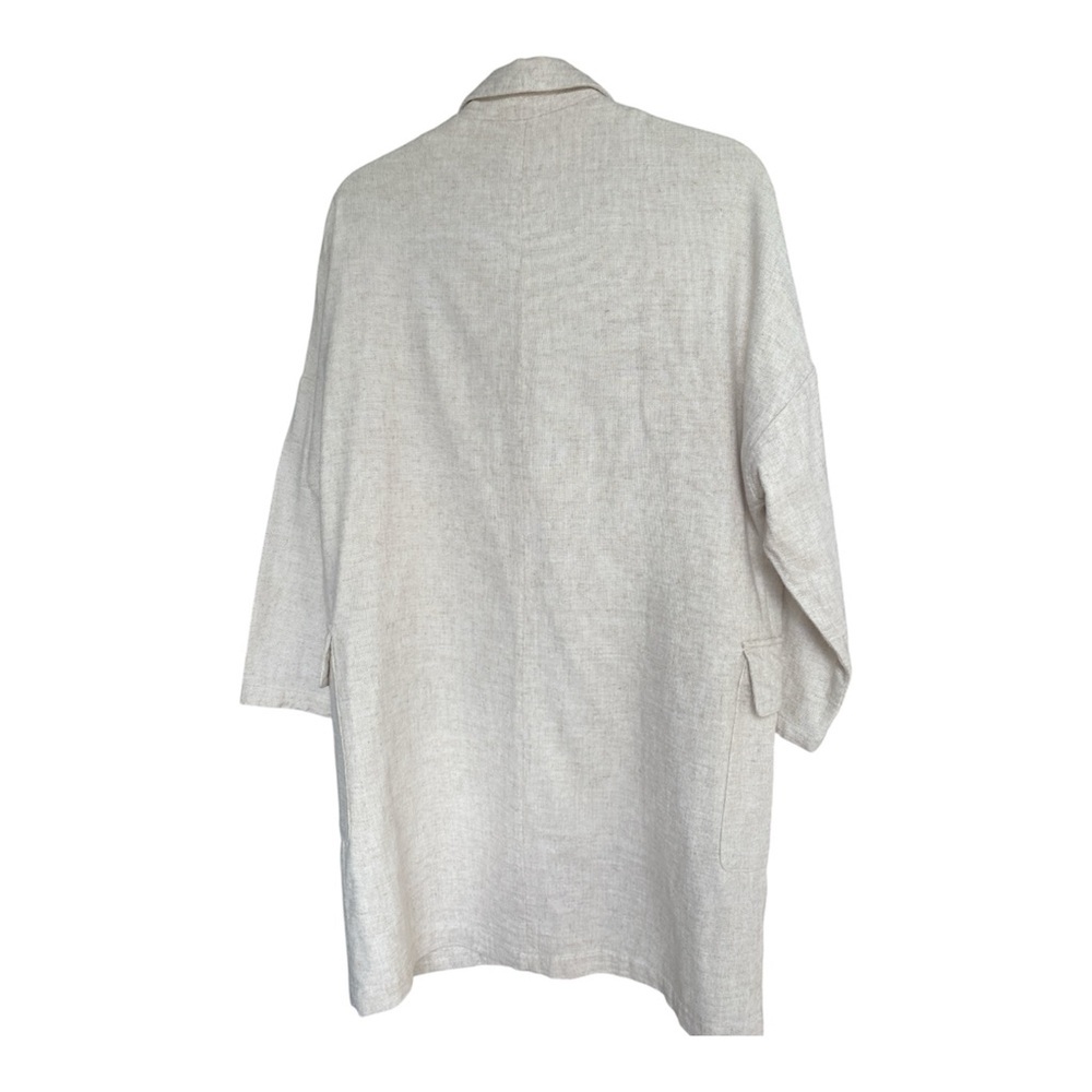 Zara Linen Blend Long Blazer Coat Oatmeal Oversized Dolman Sleeve SKU351 - Picture 4 of 9